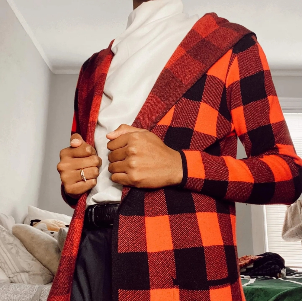Red plaid cardigan